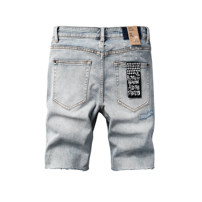 Short en jean déchiré vintage pour homme, délavé clair, avec ourlet brut et détails vieillis, 2003 