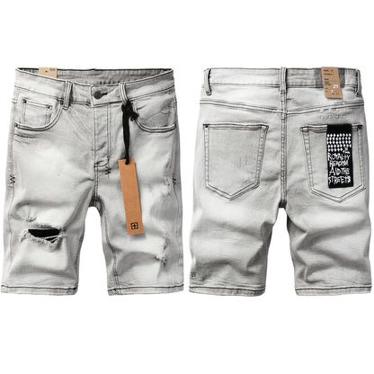 Mens Light Grey Distressed Denim Shorts with Ripped Detail Casual Streetwear Summer Jean Shorts 2011