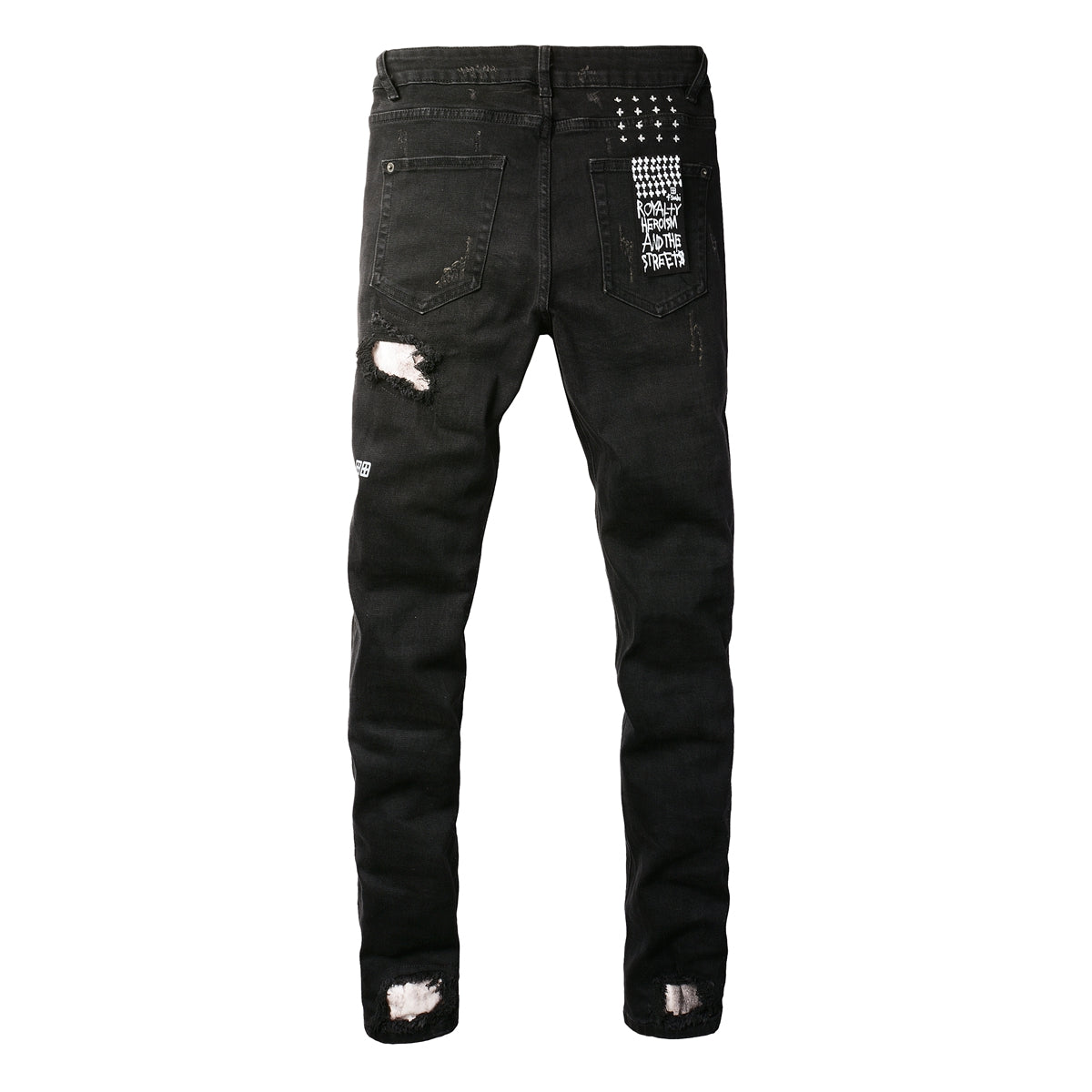 Slim Fit Black Jeans with Multiple Rips and Distressed Finish 3002