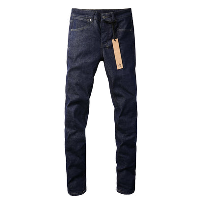Navy Straight-Leg Jeans with Minimalist Design 3011