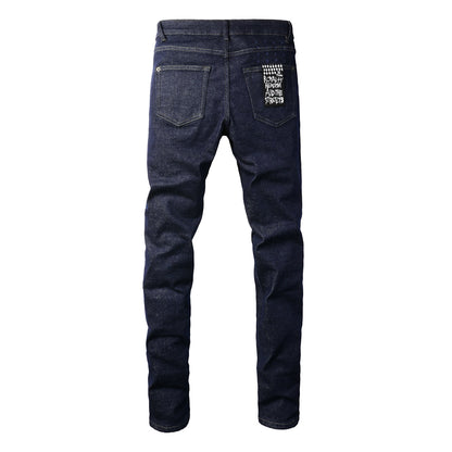 Navy Straight-Leg Jeans with Minimalist Design 3011