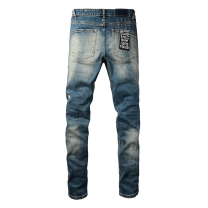 Classic Blue Ripped Knee Skinny Jeans 3018