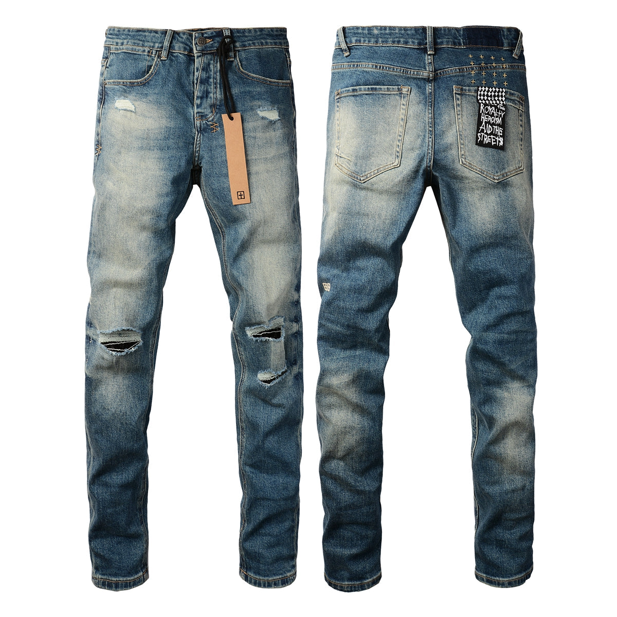 Classic Blue Ripped Knee Skinny Jeans 3018