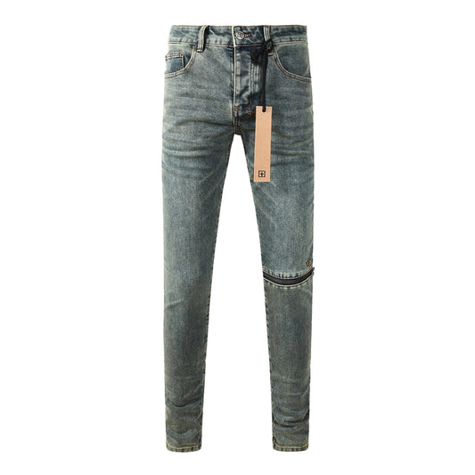 Men's Light Blue Denim Jeans Slim Fit Stretch Washed Casual Street Style Fashion Long Pants 3058
