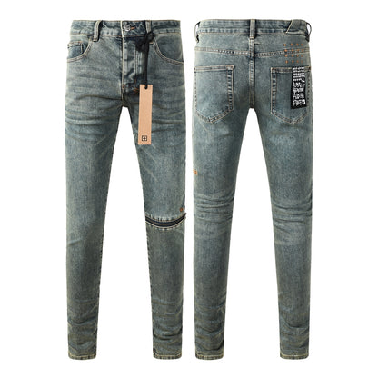 Men's Light Blue Denim Jeans Slim Fit Stretch Washed Casual Street Style Fashion Long Pants 3058
