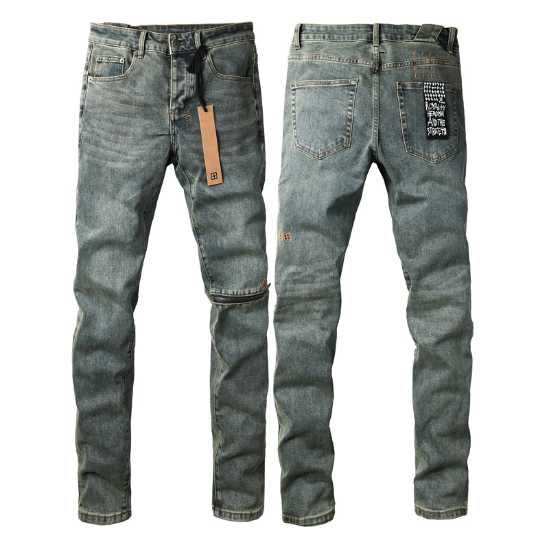 Men's Light Blue Denim Jeans Slim Fit Stretch Washed Casual Street Style Fashion Long Pants 3058