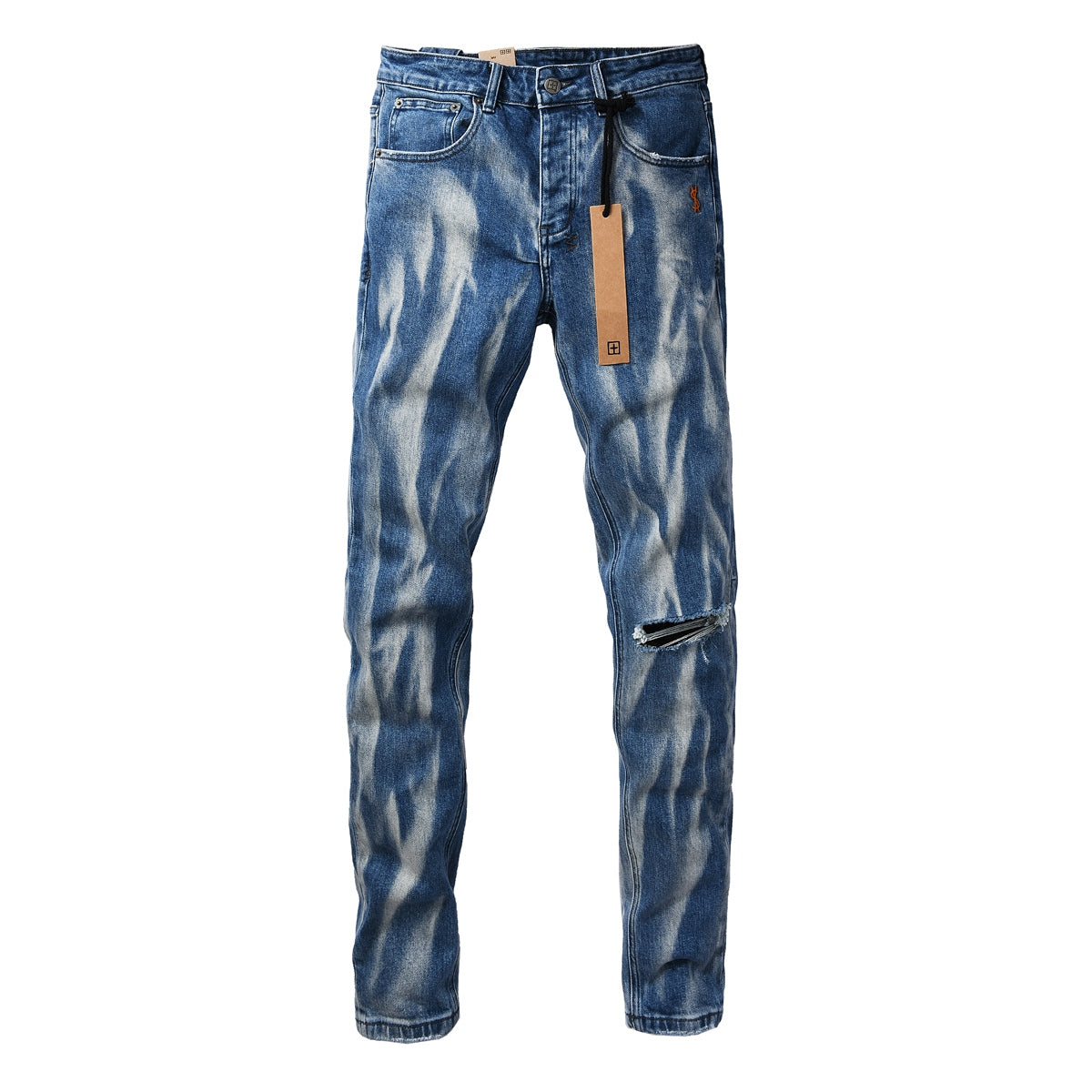 Men's Vintage Wash Denim Jeans Slim Straight Fit Distressed Designer Streetwear Blue Jean Pants 3066