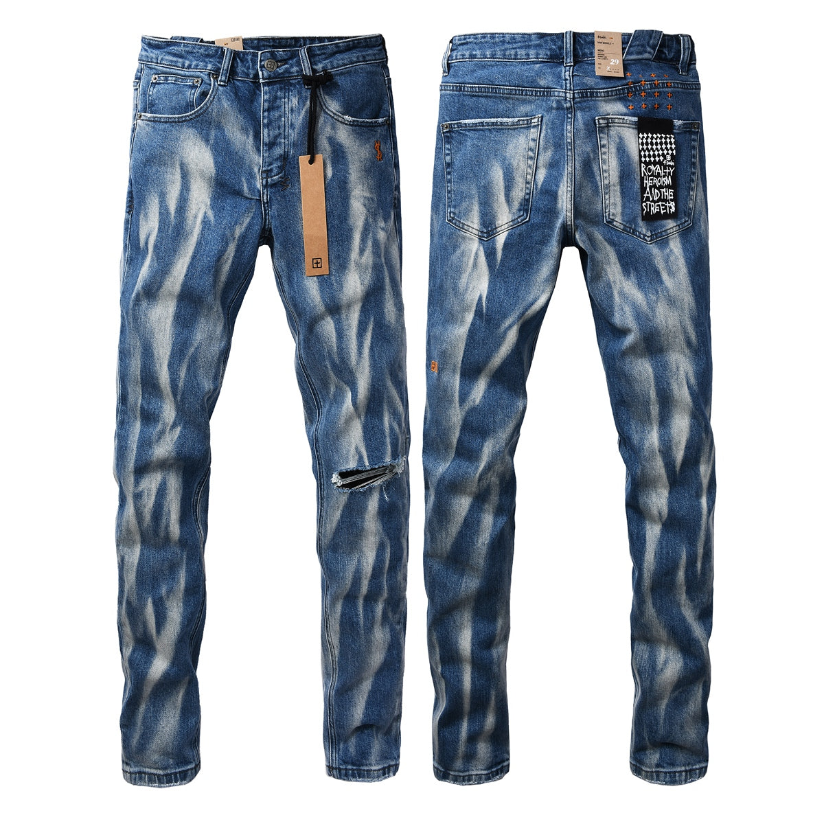 Men's Vintage Wash Denim Jeans Slim Straight Fit Distressed Designer Streetwear Blue Jean Pants 3066