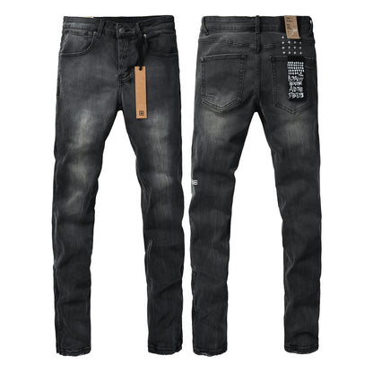 Washed Black Faded Slim Fit Denim Jeans with Back Graphic 3068