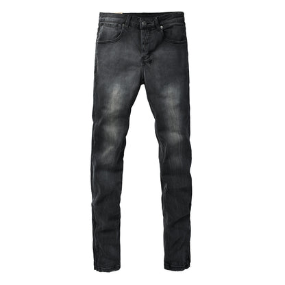 Washed Black Faded Slim Fit Denim Jeans with Back Graphic 3068
