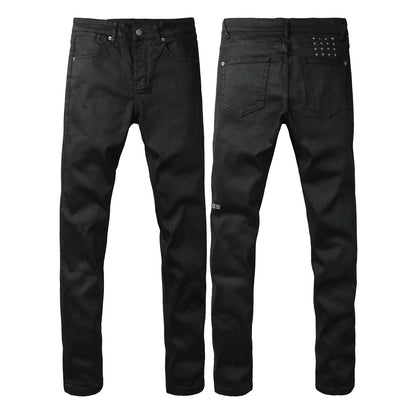 Solid Black Minimal Clean Finish Slim Fit Five Pocket Jeans 3072