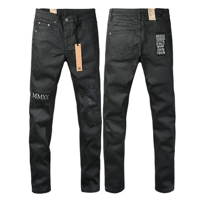 Washed Black MMXX Bandana Graphic Patchwork Slim Fit Jeans 3078