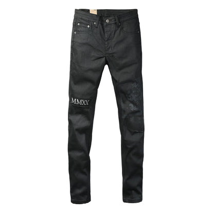 Washed Black MMXX Bandana Graphic Patchwork Slim Fit Jeans 3078