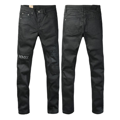 Washed Black MMXX Bandana Graphic Patchwork Slim Fit Jeans 3078