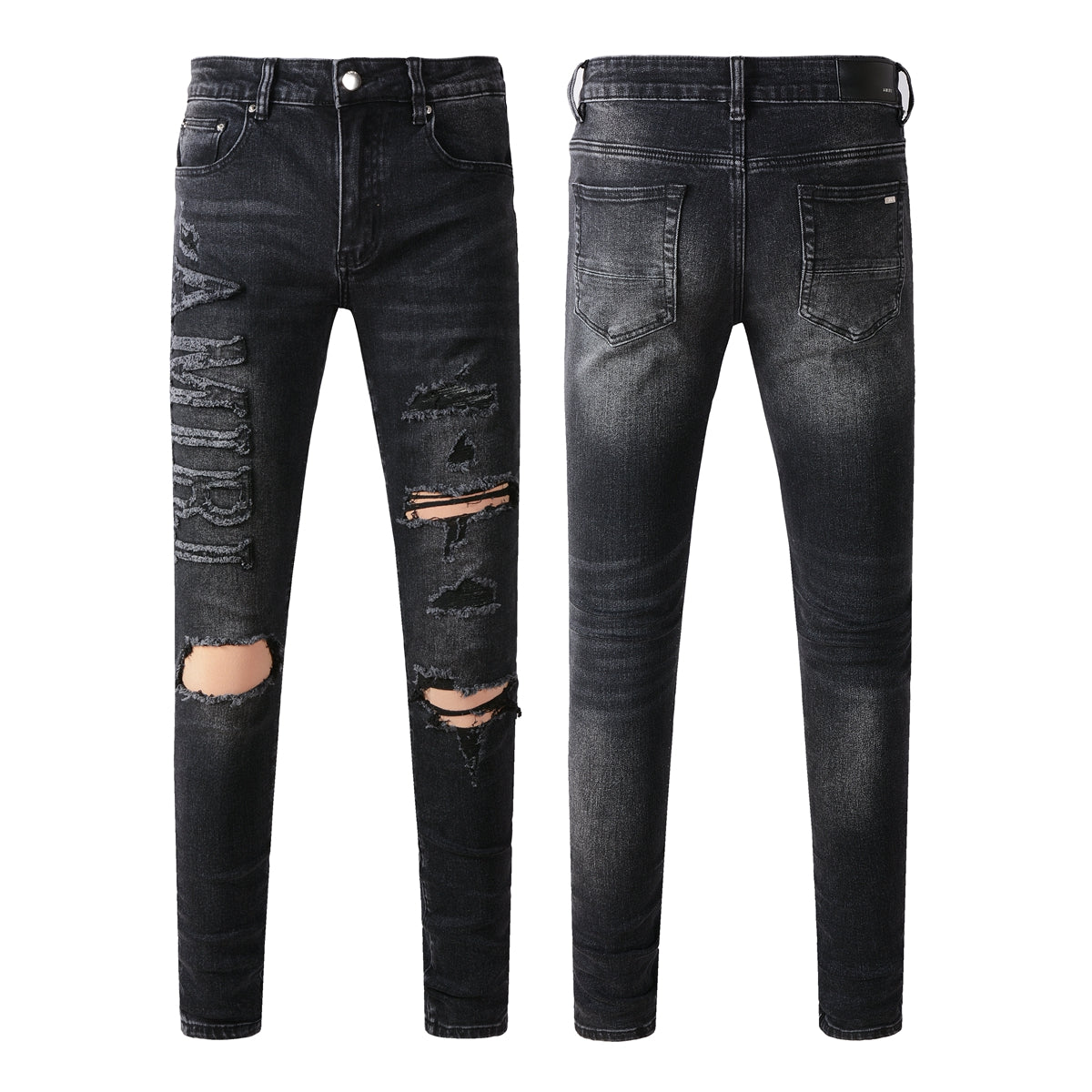 Men's Slim Fit Black Jeans 698 with Comfortable Stretch and Patchwork Details