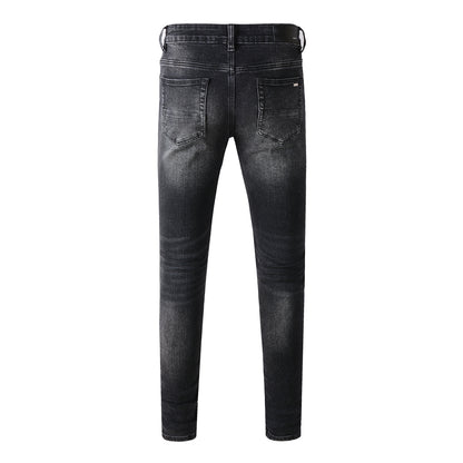 Men's Slim Fit Black Jeans 698 with Comfortable Stretch and Patchwork Details