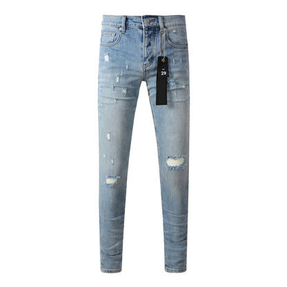 Vaqueros azules rotos de moda 9075 con diseño desgastado 