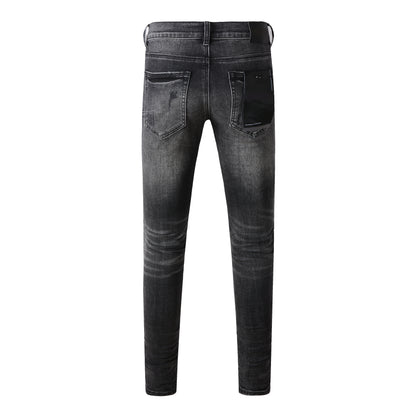 Jean noir vieilli 9079 Pantalon long avec déchirures et déchirures élégantes 