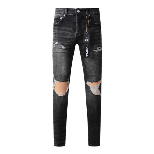 Pantalones vaqueros desgastados negros 9079 Pantalones largos con roturas y desgarros elegantes 