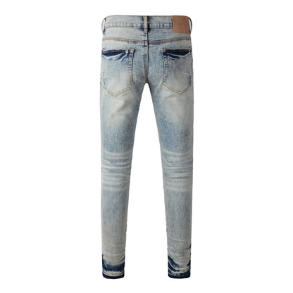 Jean skinny déchiré bleu clair pour homme, style streetwear, effet usé, 9093 