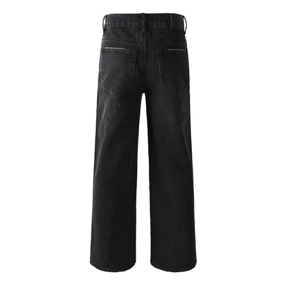 Vaqueros negros de diseño para hombre, de pierna recta, con un deslumbrante look inspirado en el cielo nocturno de los fuegos artificiales de cristal 9125 