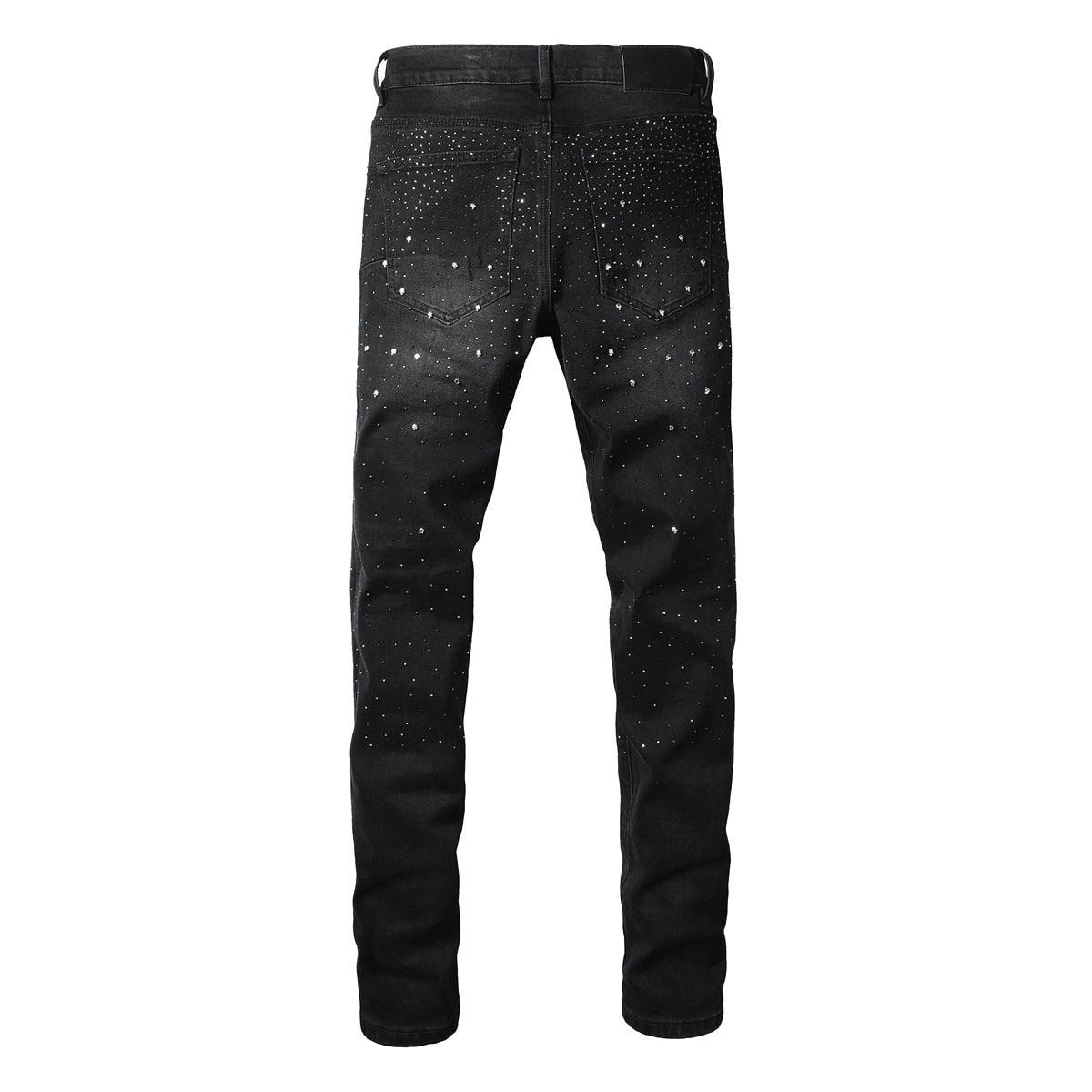 Vaqueros negros ajustados para hombre con adornos de diamantes de imitación degradados, denim brillante inspirado en el cielo nocturno 9130 
