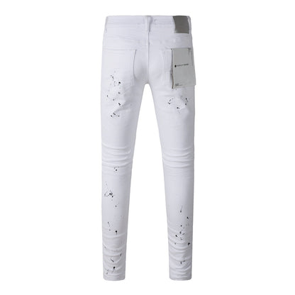 Jean déchiré à la mode vintage avec taches d'encre blanche 9021